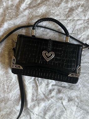 Lagoon Leather Black Croc-Embossed Heart Accent Top-Handle Bag